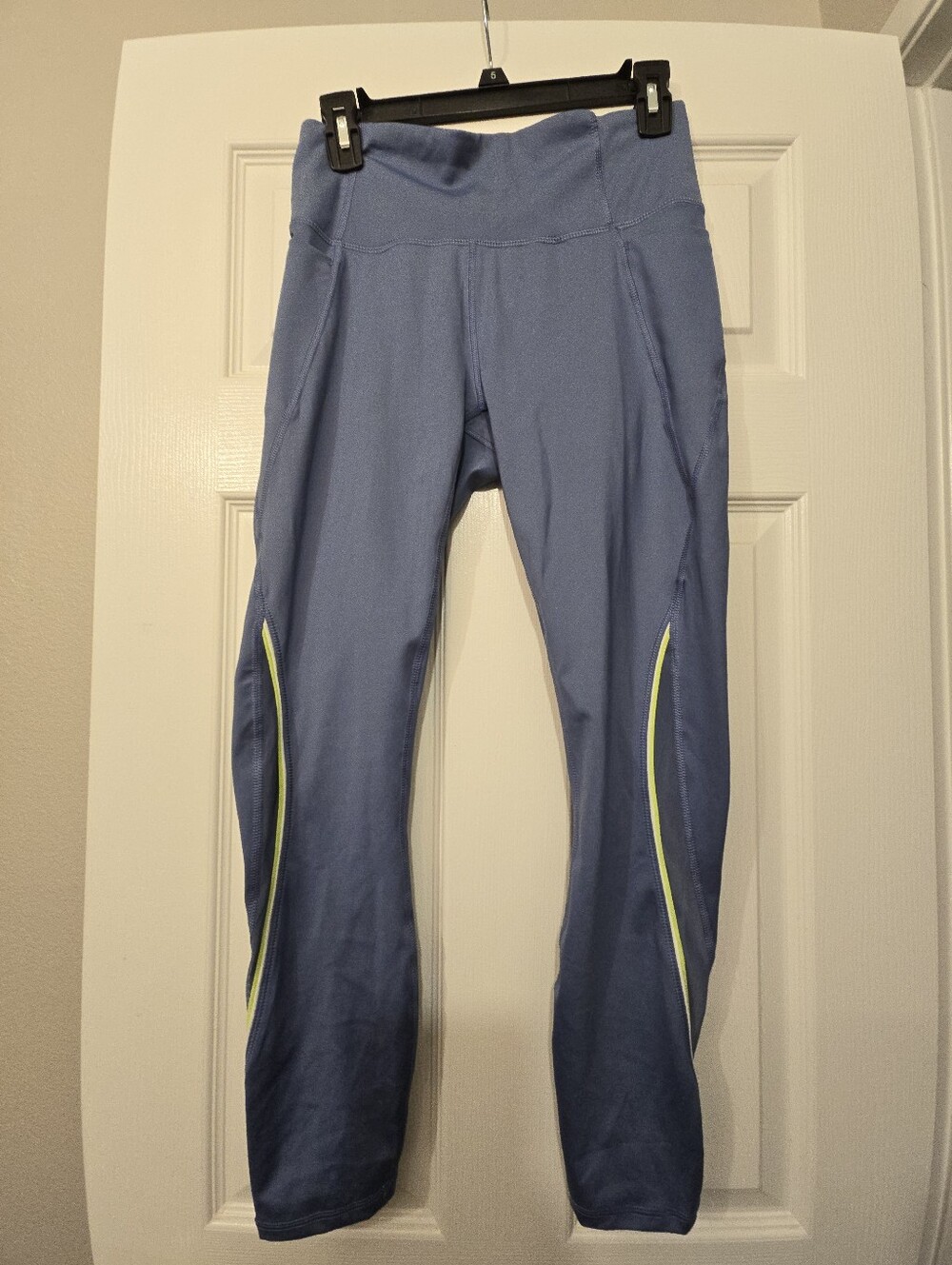 Blue Athletic Leggings with Neon  Accent